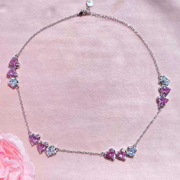 Jewelry - Elegant Pink and Blue Heart Necklace